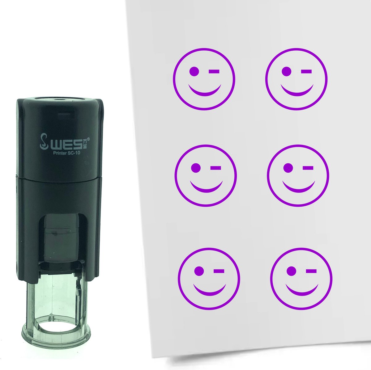 CombiCraft Stempel Smiley knipoog 10mm rond - Paarse inkt
