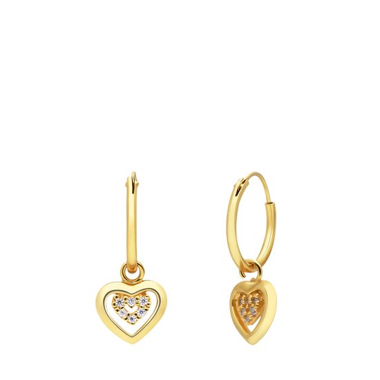 Lucardi - Boucles d'oreilles pour enfants en argent plaqué or avec pendentif coeur zircone