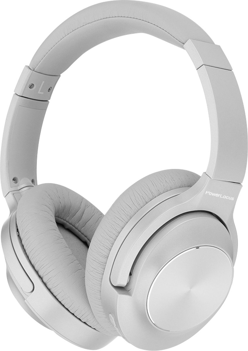 PowerLocus Draadloze over-ear koptelefoon met Noise Cancelling – Microfoon – Wireless & met Aux kabel Mode – incl. Premium Case - Zilver