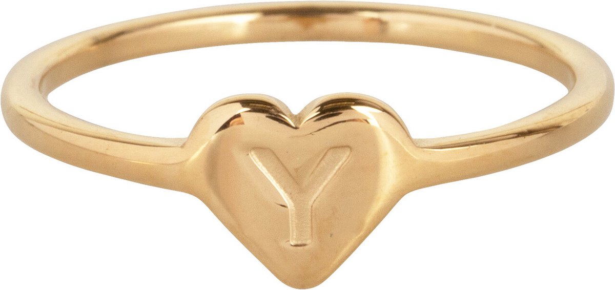 CHARMIN’S - INITIALEN - ZEGELRING - HARTJE - GOLDPLATED - LETTER Y - MAAT 19 - STAINLESS STEEL - WATERPROOF