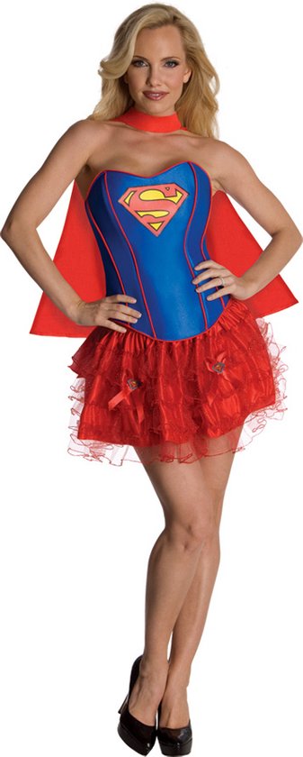 PartyXplosion - Superwoman & Supergirl Kostuum - Supergirl Superkrachten Korset - Vrouw - blauw,rood - Medium - Carnavalskleding - Verkleedkleding