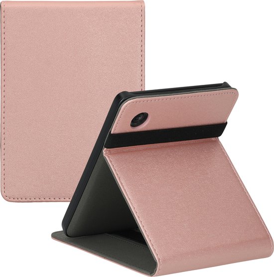 kwmobile e-reader hoesje geschikt voor Kobo Clara 2E hoes - E reader flip case van kunstleer - Ereader cover met handgrip en stand - In roségoud van Merkloos — afbeelding 4