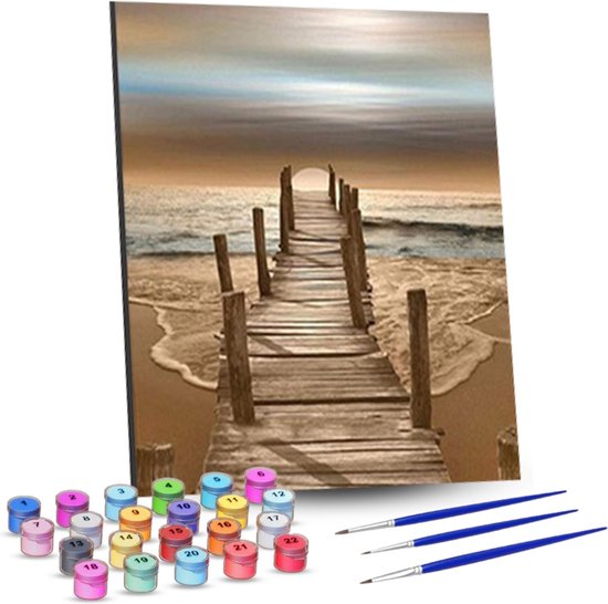 Rubye® Schilderen Op Nummer Volwassenen – Zonsondergang – Inclusief Verf en Penselen – Canvas Schildersdoek – Kleuren op Nummer – 40x50cm