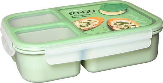 Lock&Lock Lunchbox - Bento Box - Lunchbox Salade - Avec 3 Compartiments - Avec Plateau à Vinaigrette/Sauce - Adultes et Enfants - To Go - Étanche - Sans BPA - 980 ml - Vert