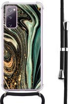 Hoesje met koord geschikt voor Samsung Galaxy S20 FE - Magic marble - Inclusief zwart koord - Crossbody beschermhoes - Transparant, Groen - Mooie Telefoonhoesjes