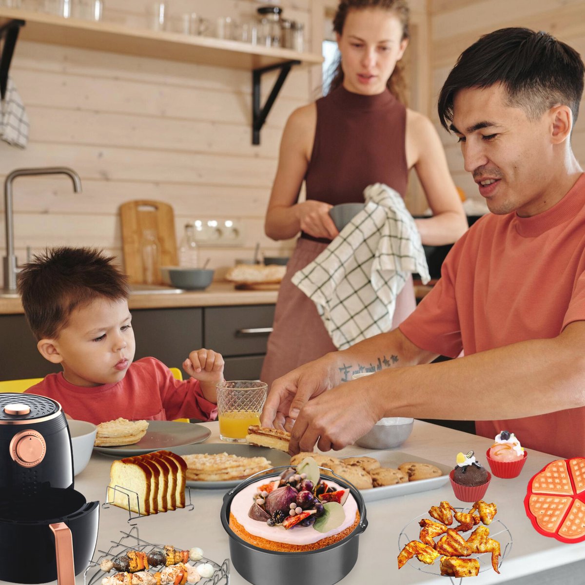 Ensemble D'accessoires Pour Friteuse À Air - Papier Sulfurisé, Plateau En  Aluminium, Moule À Cupcakes, Tapis En Silicone, Support En Métal En Acier  Inoxydable - Idéal Pour La Cuisson, La Pâtisserie, La