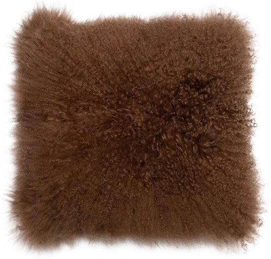 Coussin agneau du Tibet - camel - coussin peau de mouton