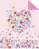 Bedsprei - Bloemen hart - Roze - 170x210 cm - Microvezel