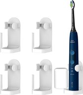 2-in-1 elektrische tandenborstelhouder, zelfklevende wandbevestiging, 4 wandtandenborstelhouders, zonder boren, verstelbaar opbergrek voor mondwaterbekers voor de badkamer, wit