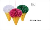 3x Decoratie IJshoorn assortie 25cm papier - Zomer decoratie IJs Tropical beach party festival ice cream