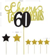 taart topper - verjaardag - 60 jaar - cheers - decoratie - happy birthday - versiering - ster - Goud - Zwart