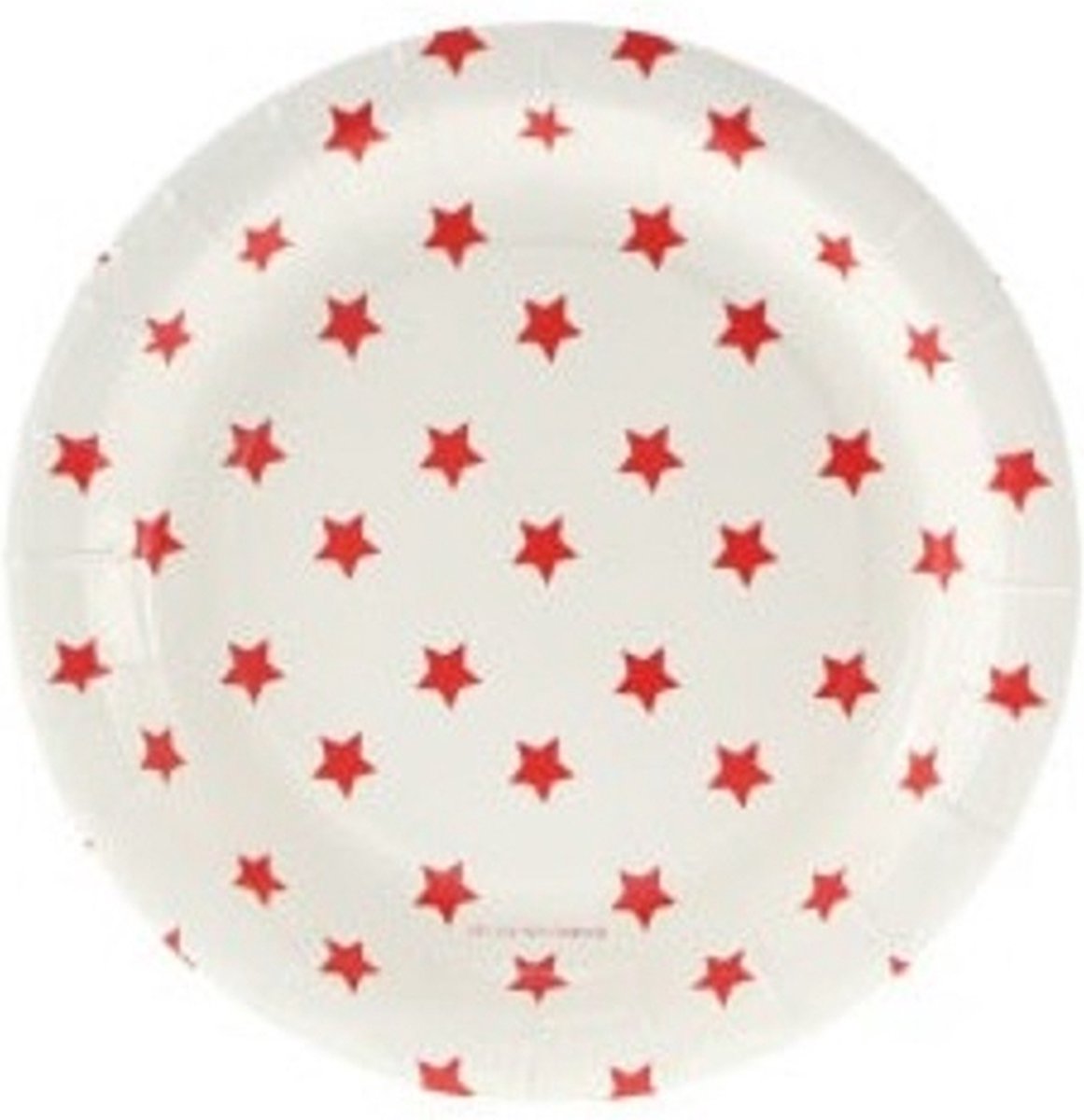 Ronde witte kartonnen bordjes met rode sterren - 12 stuks - kartonnen gebaksbordjes