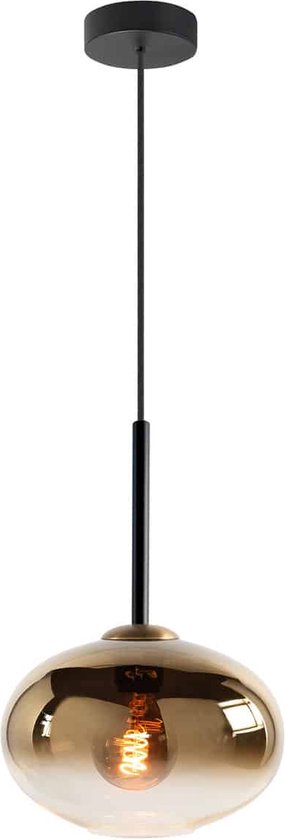 Moderne hanglamp Bellini | 1 lichts | goud / zwart | glas / metaal | in hoogte verstelbaar tot 130 cm | Ø 25 cm | eetkamer / woonkamer lamp | modern / sfeervol design