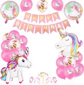 Unicorn versiering met Happy Birthday Slinger - Unicorn Versiering Verjaardag - 28 items - Verjaardag Versiering - Unicorn Ballonnen - Fienosa - meisjes verjaardag - themafeest