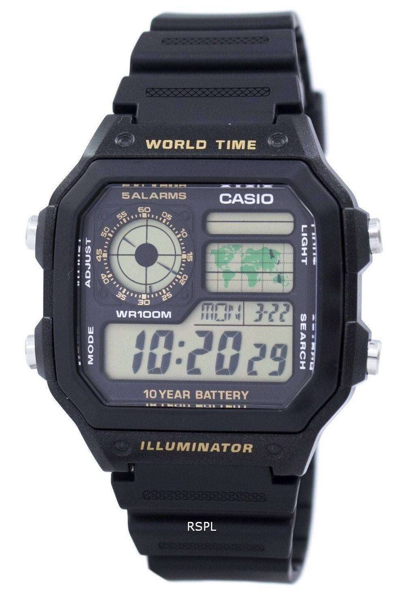 Casio horloge AE-1200WH-1AVEF world timer zwart