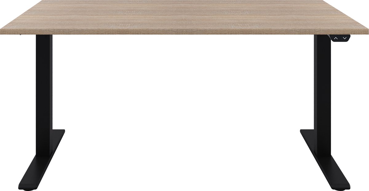 Zit sta bureau  Zit sta bureau elektrisch  Midden eiken bureaublad  Zwart onderstel  120 x 80 cm-- blad- onderstel- x80