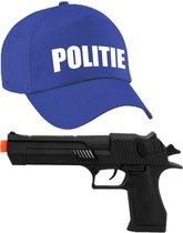 Politie verkleed cap/pet blauw met pistool voor volwassenen