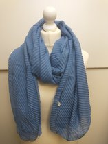 Lange dames sjaal Margaret effen motief geplooid mousseline effect jeansblauw
