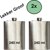 Heupfles - Platvink - Veldfles - Zakflacon - 2x 240 ml - RVS - Lekker Groot !