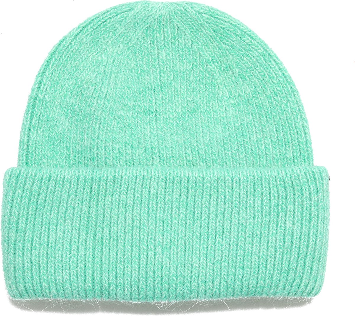 Mintgroene wollen muts voor dames - warme beanie met brede omgevouwen rand - wolmix - one size - STUDIO Ivana