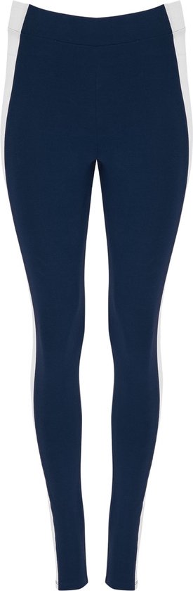 Donker Blauw / Wit dames lange sport legging en elastische band model Agia maat S