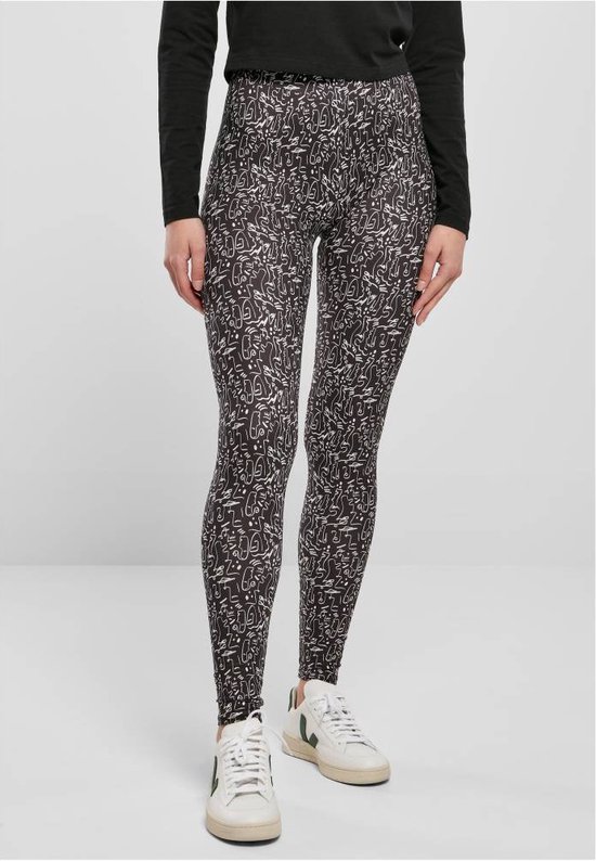 Urban Classics - Soft AOP blackline Legging - S - Zwart/Wit