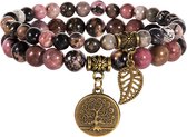 Bixorp Gems Bracelet en rhodonite double Matrix avec arbre de vie et plume - Bracelets de perles en perles de pierres précieuses avec pendentif - Chakra - Cadeau pour la Saint-Valentin