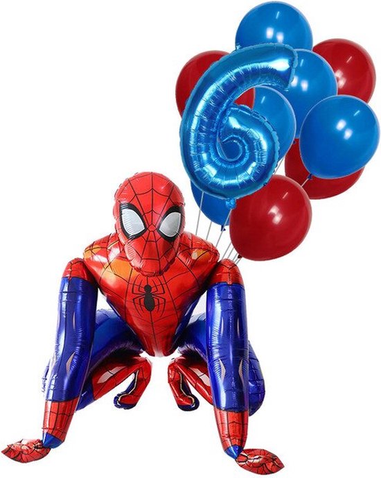 Spiderman Ballonnen Pakket - Feestversiering Thema Spiderman - Kinderfeestje - Verjaardagsfeest Spiderman - Spiderman Feestpakket - 10 stuks - Leeftijdballon 6 jaar - Spiderman Verjaardag Versiering - Spiderman Ballonnen - Marvel Ballon - Themafeest