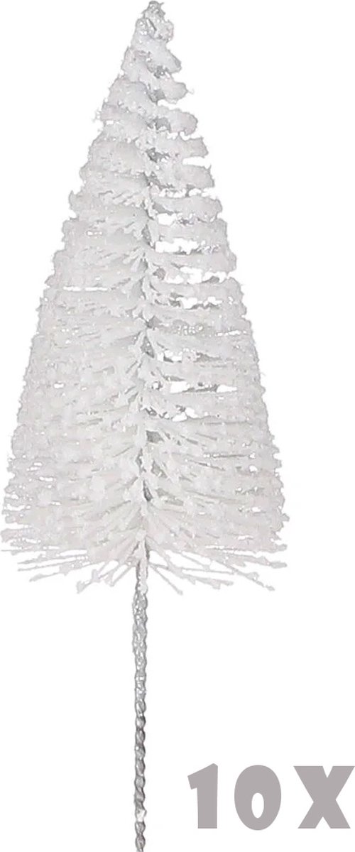 Witte Glitter Decoratieboompjes 16 cm - 10 stuks - House of Seasons