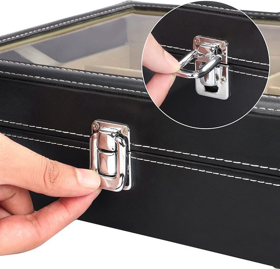 Kurtzy Zwart Faux Lederen Zonnebril Organiser Doos – 18 Gleuven voor Brillen – 3 Laags Afsluitbare Display Opslag Collectie met Lades – Zonnebrillen, Oogwaren, Horloges & Sieraden Bak voor Hem en Haar