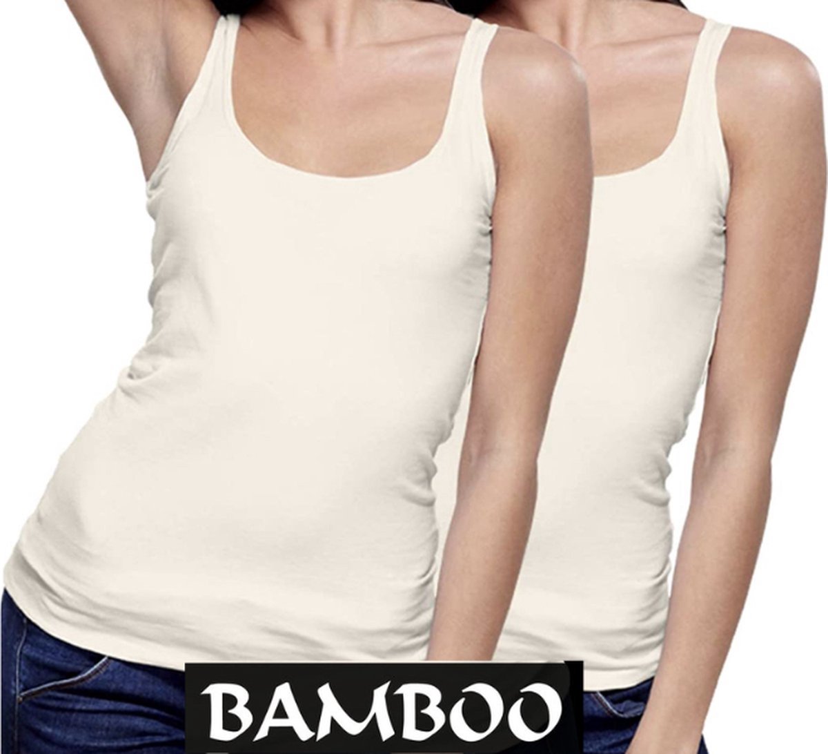 Bamboe dames top (tank top model) – 2 paar - dames – 95% bamboe – superzacht – champagne – maat S