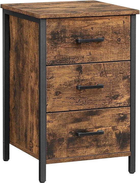 COSTWAY Nachtkastje Met 3 Laden - Stijlvol Bijzettafeltje 56x45x66 Cm Zwart Voor Slaapkamer