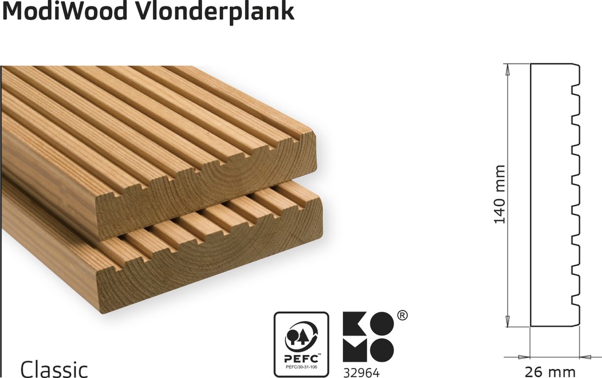 Bol.com Intergard Vlonderplanken thermisch gemodificeerd Classic 390cm (26x140mm) aanbieding