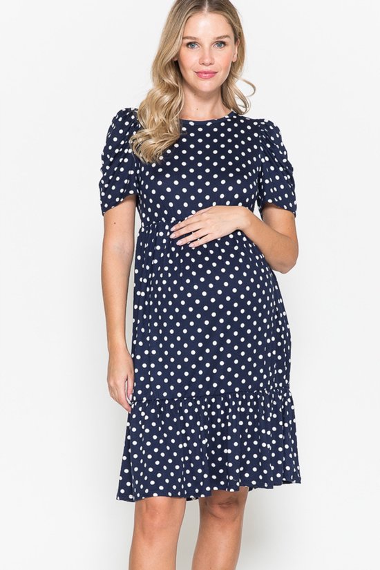 Maternity Polka dot printed tired short baloon sleeves midi dress maat S