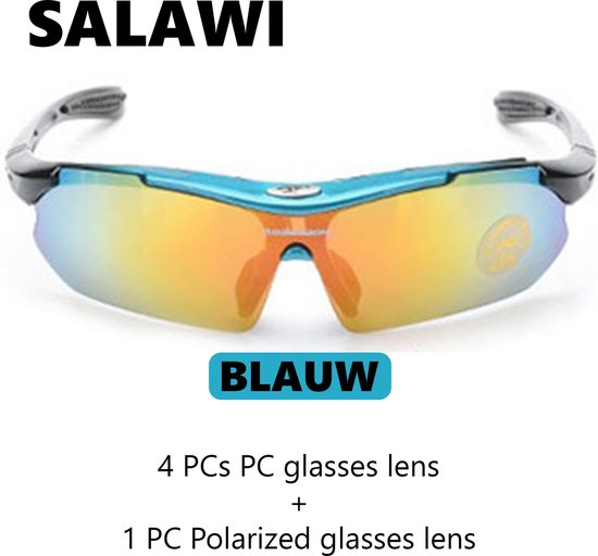 Salawi Blauw - fietsbrillen heren – fietsbril dames – transparant - meerkleurig - 4 verwisselbare lenzen - Salawi