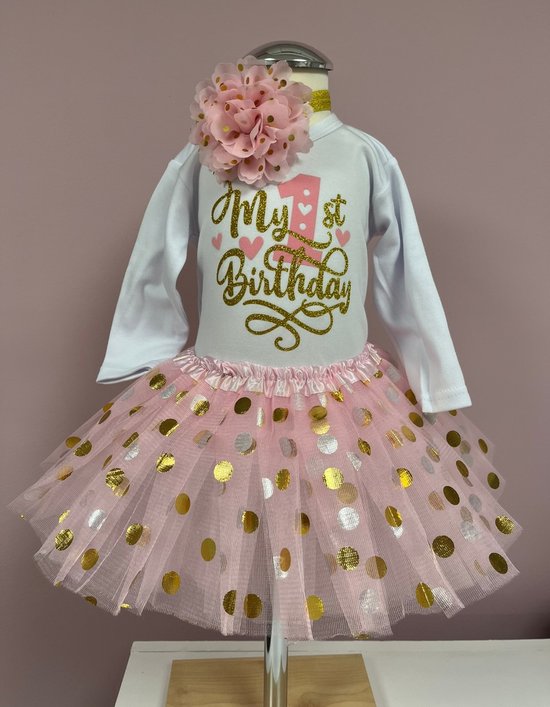 Verjaardag set-birthday-kleedje-verjaardagjurk-baby first birthday-little girl dress-fotoshoot baby 1 jaar, eerste verjaardag-1 jaar-kleedje-tutu-fotoshoot-cakesmash-Set Shirley (mt 86)