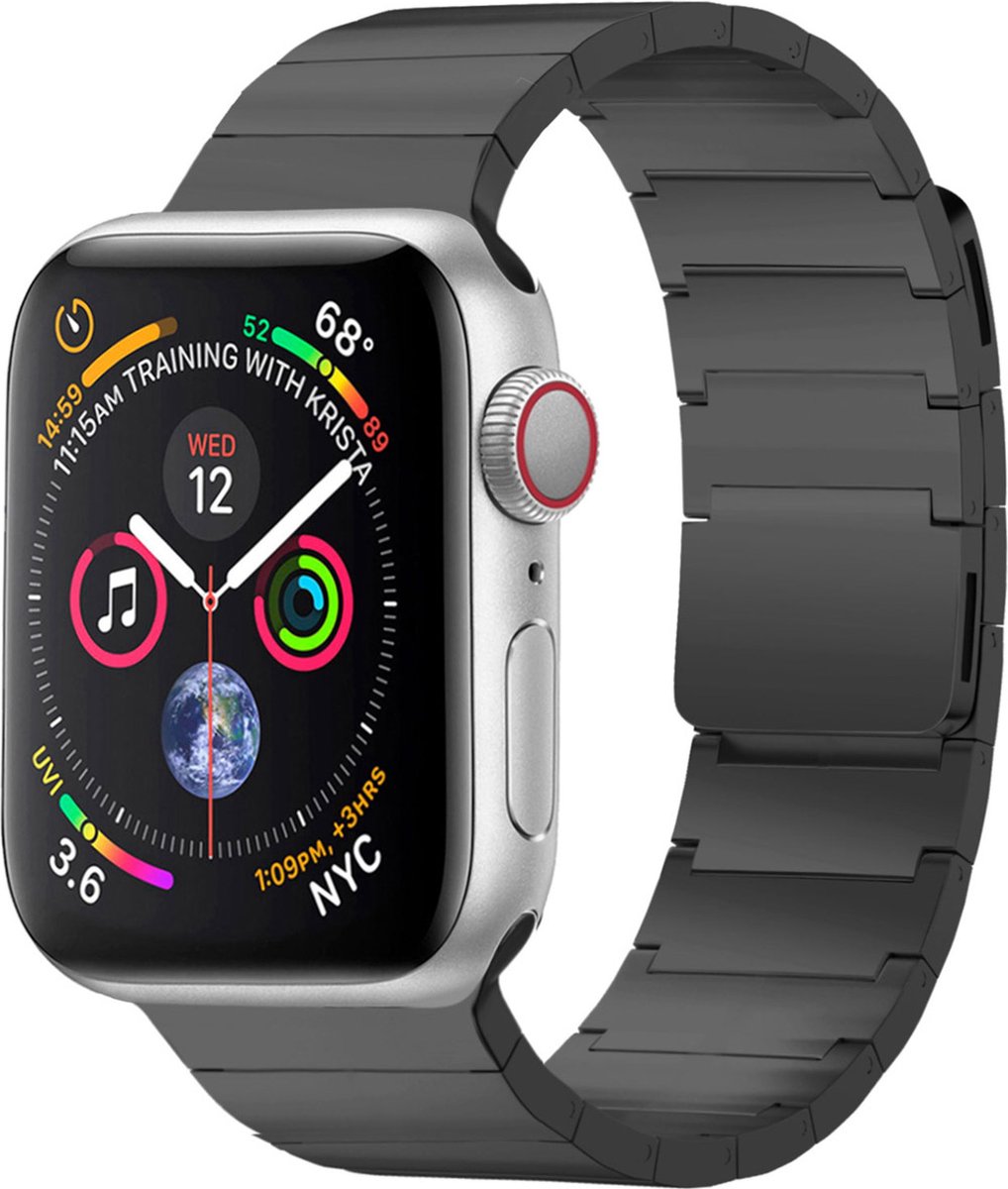 Selencia Bandje Geschikt voor Stalen magnetisch bandje voor de Apple Watch Bandje Series 1 / 2 / 3 / 4 / 5 / 6 / 7 / 8 / 9 / SE - 38 / 40 / 41 mm - Selencia Stalen band - Zwart