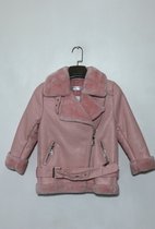 Warme lederlook jas voor meisjes - roze - 10 jaar