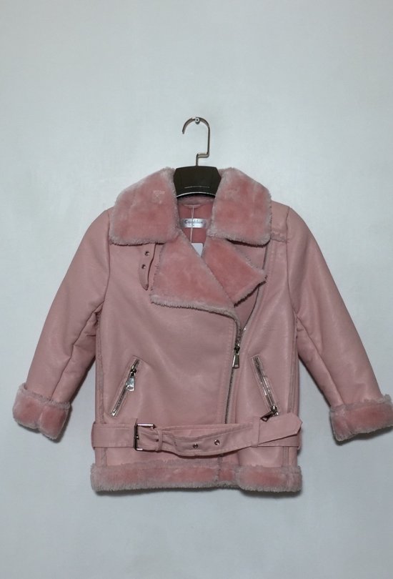 Warme lederlook jas voor meisjes - roze - jaar