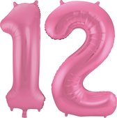 Folat Folie ballonnen - 12 jaar cijfer - glimmend roze - 86 cm - leeftijd feestartikelen verjaardag