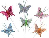 Othmar Decorations Decoratie vlinders op draad gekleurd - 48x stuks - 5 cm