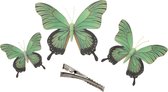 Othmar Decorations Décoration de Noël papillons sur clip - 3x pièces - vert - 12/16/20 cm