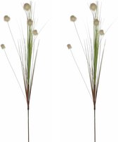 Mica Decorations Rietgras - 2 st - kunstplant losse steel/tak - groen/pluis bollen wit - 84 cm