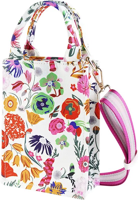 Handtas bloemen - Schoudertas - Crossbodytas - Multicolor - Gestreepte bag strap