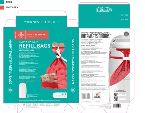 Prince Lionheart Nappy TWIST’R® Refill Bags - Pack van 10 navul zakken - Voor gebruik met het Nappy TWIST’R® luier Afvalsysteem - Prince Lionheart