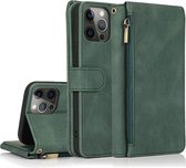 Casemania Hoesje Geschikt voor Apple iPhone 13 Pro Groen - Luxe Portemonnee Book Case met Rits & Extra Vakken