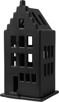 Waxinelichthouder - grachtenpand - 17 cm - zwart - housewarming cadeau - nieuw huis - cadeau nieuwe woning - cadeau voor moeder