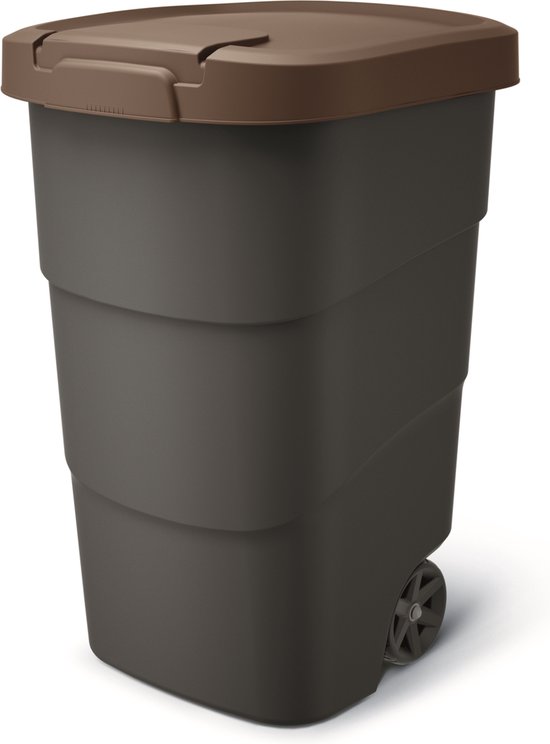 Prosperplast - Wheeler - Grande poubelle à roulettes 95L - Marron /  Plastique | bol