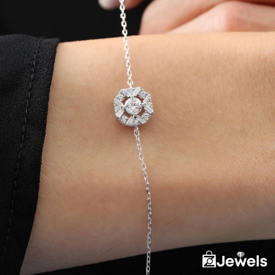 OZ Jewels Zilveren Zirkonium Armband met Ronde Diamant - Accessoires - Liefdessieraden - Valentijnsdag - Cadeau - Moederdag - Sieraden Dames - In mooie geschenkverpakking