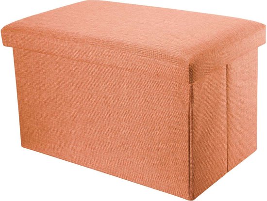 Canapé pliant Intirilife 78x38x38 cm en MANDARIN ORANGE - assise cubique avec espace de rangement et revêtement en tissu aspect lin